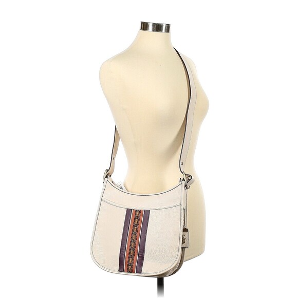 COACH Emery Chalk Multi Pebble Leather Crossbody Bag With Varsity Stripe - Picture 2 of 13